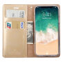 MERCURY futerał skórzany z przestrzenią na dokumenty i stojakiem dla iPhone XS / iPhone X - złoty