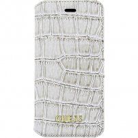 Guess Shiny Croco Book pokrowiec flip do iPhone 6 / 6S - beżowy
