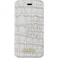 Guess Shiny Croco Book pokrowiec flip do iPhone 5 / 5S / SE (2016) - beżowy