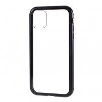 Pokrowiec na cały telefon ze szkła hartowanego z metalową ramką dla iPhone 11 Pro Max - czarne