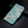 Pokrowiec flip białe kwiaty dla iPhone 7 / 8 / SE (2020/2022) - niebieskie