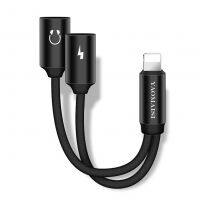 POFAN redukcja z lightning złącza do jednoczesnego podłączenia słuchawek i ładowarki dla iPhone / iPad - 12 cm - czarna