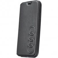 Audi oryginalny pokrowiec flip ze skór PU z logo dla iPhone XS Max - czarne