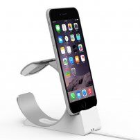 Elegancki stojak aluminiowy / stacja dokująca dla Apple Watch / iPhone - srebrny