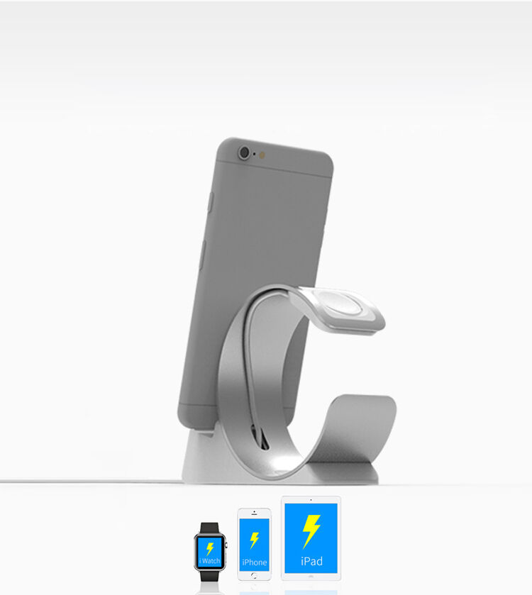 Elegancki stojak aluminiowy / stacja dokująca dla Apple Watch / iPhone - srebrny