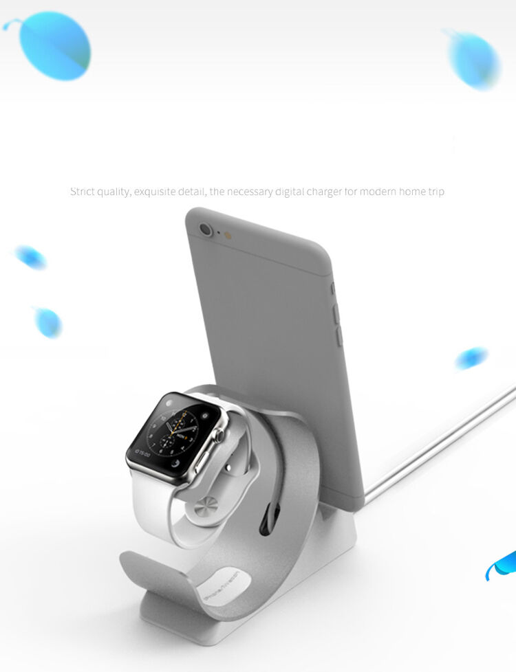 Elegancki stojak aluminiowy / stacja dokująca dla Apple Watch / iPhone - srebrny