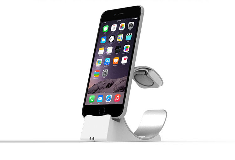Elegancki stojak aluminiowy / stacja dokująca dla Apple Watch / iPhone - srebrny