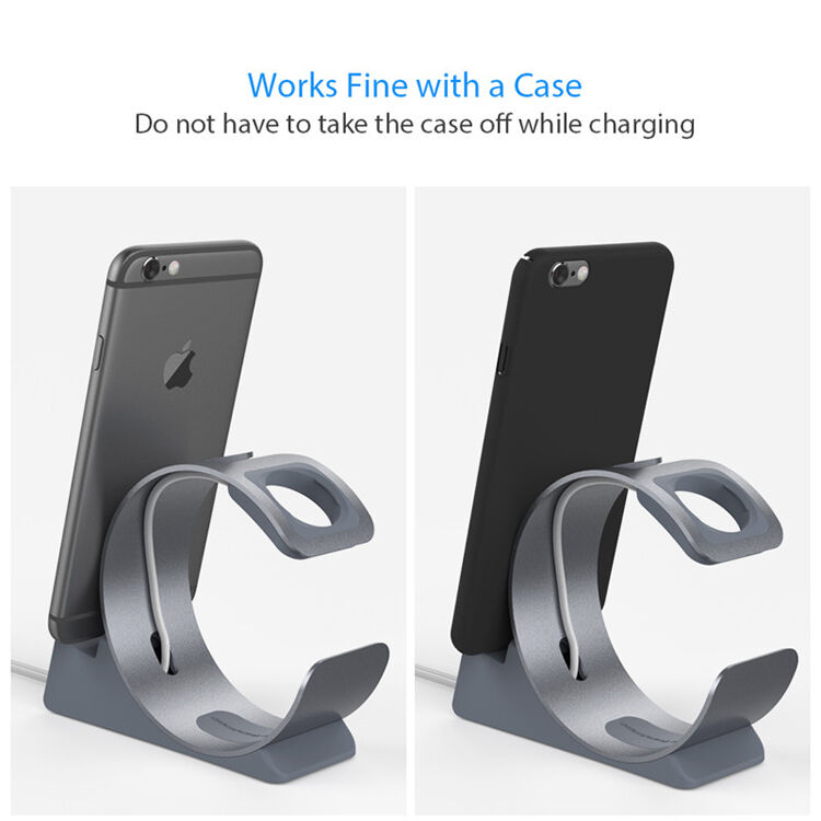 Elegancki stojak aluminiowy / stacja dokująca dla Apple Watch / iPhone - srebrny