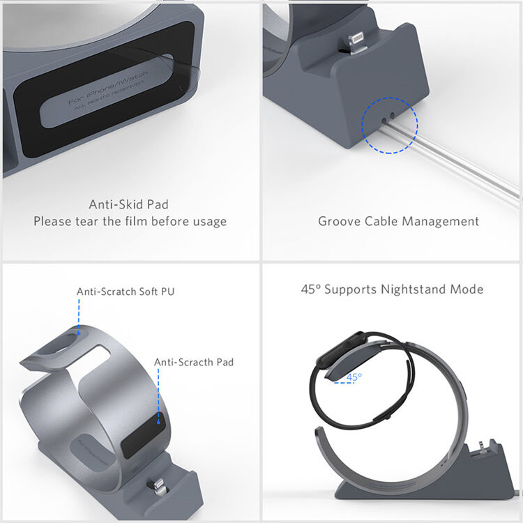Elegancki stojak aluminiowy / stacja dokująca dla Apple Watch / iPhone - srebrny