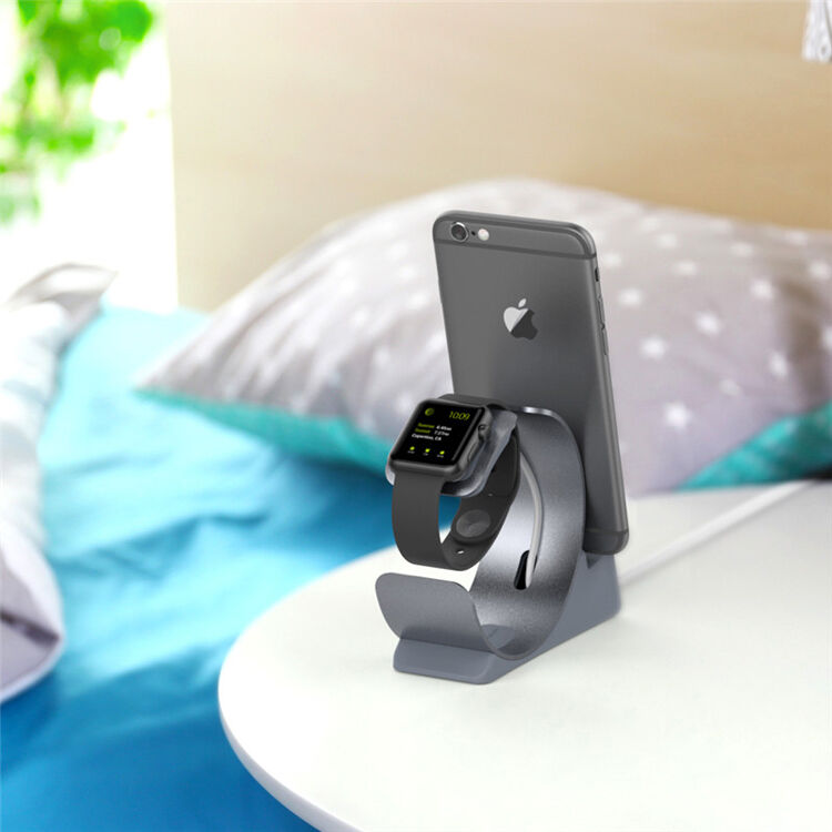 Elegancki stojak aluminiowy / stacja dokująca dla Apple Watch / iPhone - srebrny