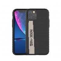 Stylowe etui z twardego plastiku z powierzchnią tekstylną dla iPhone 11 Pro Max - czarno-białe