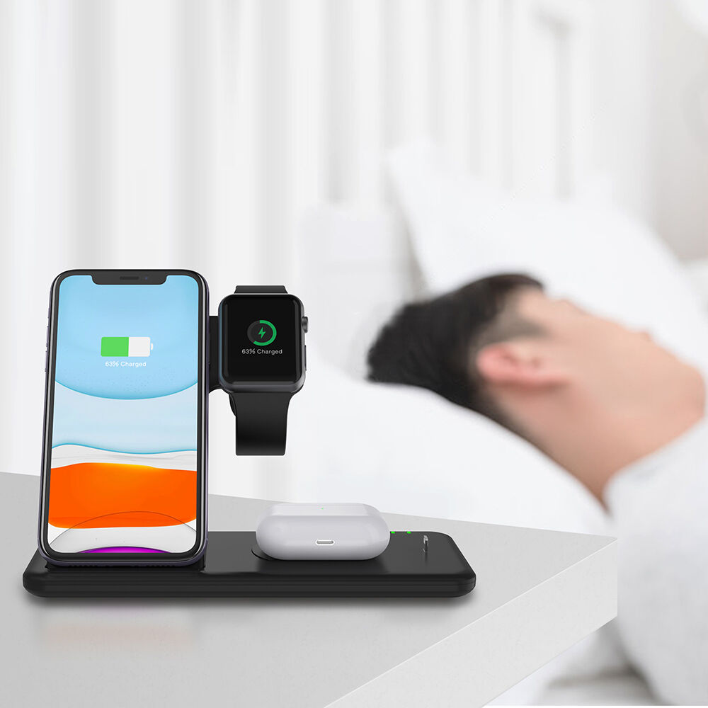 Q20 4w1 Składana Bezprzewodowa Podstawka do iPhone / Apple Watch / AirPods ze złączem Lightning - 15W - biała