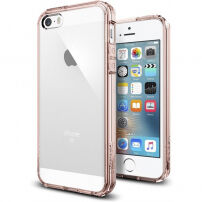 Spigen ultracienkie trwałe etui Apple iPhone SE (2016) / 5S / 5 - przezroczyste z różową ramką