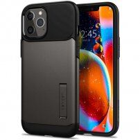 Spigen Slim Armor etui ze stojakiem dla iPhone 12 Pro Max - ciemnoszary