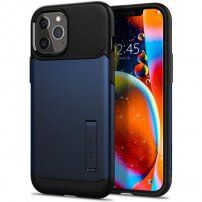 Spigen Slim Armor etui ze stojakiem dla iPhone 12 Pro Max - ciemnoniebieski