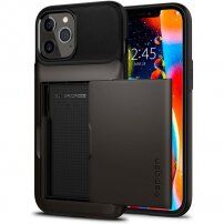 Spigen Slim Armor Wallet etui z praktyczną przegrodą dla iPhone 12 Pro Max - ciemnoszary