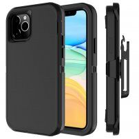 Odporne etui z klamrą do paska / stojakiem do iPhone 12 / 12 Pro - czarny