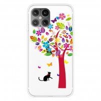 Etui miękkie przezroczyste do iPhone 12 / 12 Pro - kolorowe drzewo i kot