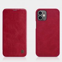 Nillkin Qin pokrowiec portfelowy ze skóry PU dla iPhone 12 mini - czerwony