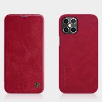 Nillkin Qin pokrowiec portfelowy ze skóry PU dla iPhone 12 Pro Max - czerwony