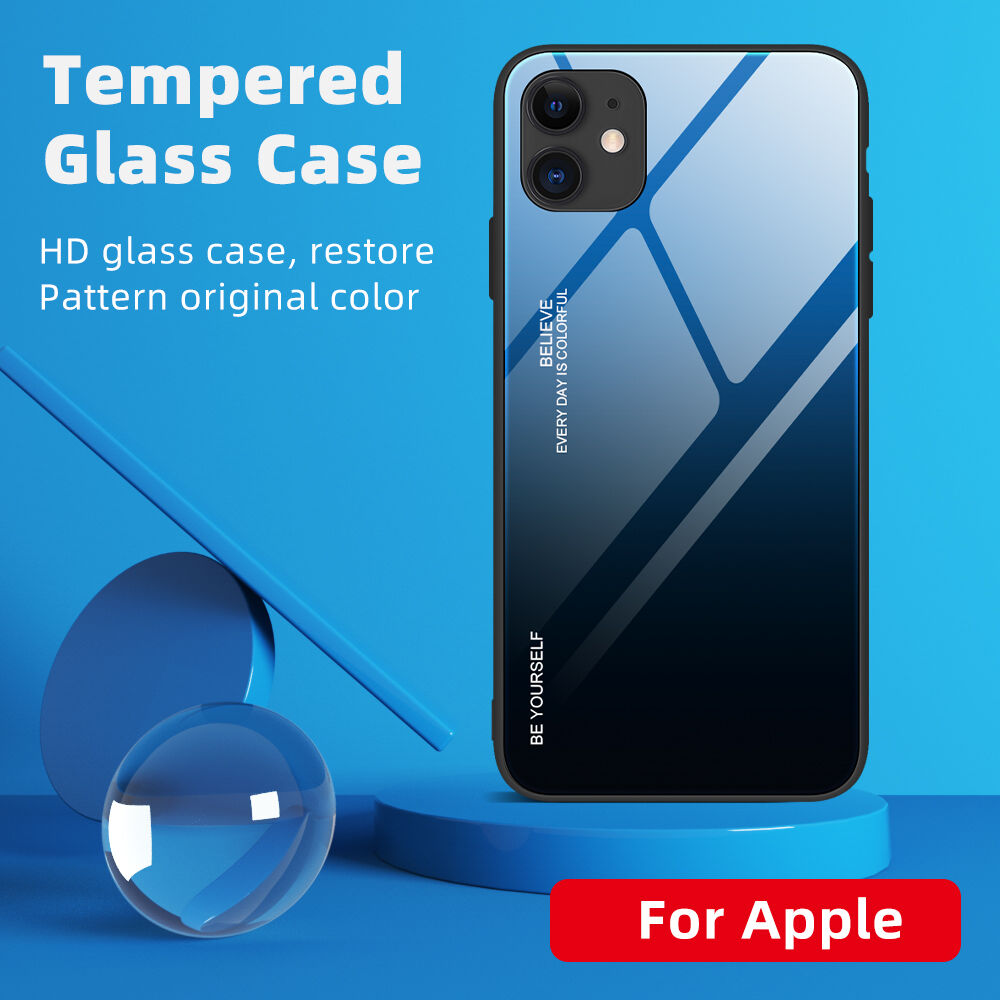 Etui ze szklaną częścią tylną dla iPhone 12 mini - niebiesko-czarny