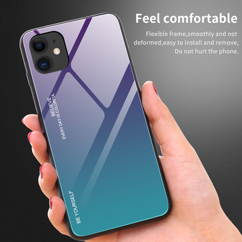 Etui ze szklaną częścią tylną dla iPhone 12 mini - niebiesko-czarny