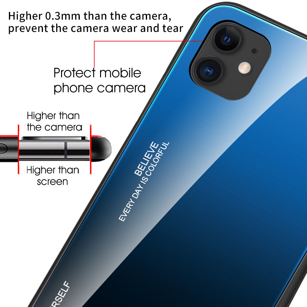 Etui ze szklaną częścią tylną dla iPhone 12 mini - niebiesko-czarny