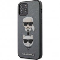 Karl Lagerfeld Saffiano K&C Heads etui do iPhone 12 Pro Max - srebrny
