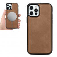 Etui ze skóry PU kompatybilne z ładowaniem bezprzewodowym do iPhone 12 Pro Max - brązowe