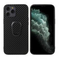 Etui z teksturą włókien karbonowych i uchwytem metalowym na palec do iPhone 12 Pro Max - czarny