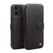 Qialino pokrowiec skórzany flip do iPhone 12 / 12 Pro - czarne
