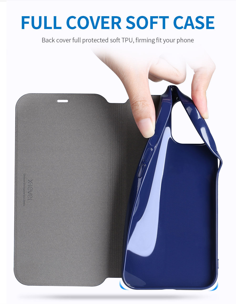 X-Level pokrowiec skórzany flip ze stojakiem do iPhone 12 mini - niebieskie