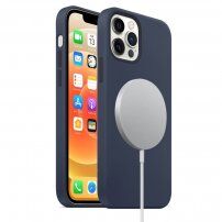 Etui silikonowe ze wsparciem ładowania Magsafe do iPhone 12 / 12 Pro - ciemnoniebieskie