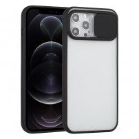 Półprzezroczyste etui z przesuwaną osłoną obiektywu aparatu do iPhone 12 Pro - czarny