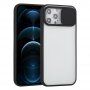 Półprzezroczyste etui z przesuwaną osłoną obiektywu aparatu do iPhone 12 Pro Max - czarny