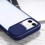 Półprzezroczyste etui z przesuwaną osłoną obiektywu aparatu do iPhone 12 - niebieskie