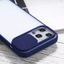 Półprzezroczyste etui z przesuwaną osłoną obiektywu aparatu do iPhone 12 Pro Max - niebieskie
