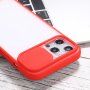Półprzezroczyste etui z przesuwaną osłoną obiektywu aparatu do iPhone 12 Pro - czerwony