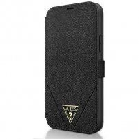 Guess Saffiano V Stitch Book pokrowiec flip do iPhone 12 / 12 Pro - czarne
