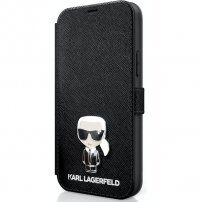 Karl Lagerfeld Saffiano Iconic pokrowiec portfelowy do iPhone 12 mini - czarne