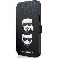 Karl Lagerfeld Saffiano K&C Heads pokrowiec portfelowy do iPhone 12 mini - czarne