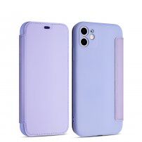 Pokrowiec flip silikonowy z kieszenią na karty do iPhone 11 - fioletowy
