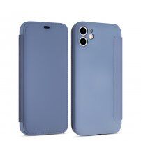 Pokrowiec flip silikonowy z kieszenią na karty do iPhone 11 - niebiesko-szary