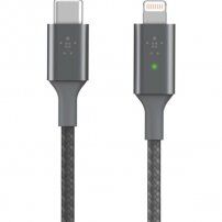 Belkin Boost Charge LED kabel pleciony ze złączami do USB-C / Lightning - 1,2m - srebrny