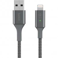 BELKIN Boost Charge LED kabel pleciony do transmisji danych i ładowania USB-A 2.0 / Lightning dla iPhone / iPad / iPod / AirPods - 1,2 m - srebrny