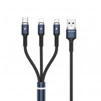 WK 3w1 kabel pleciony do transmisji danych i ładowania USB-A 2.0 / Lightning dla iPhone / iPad / iPod / AirPods - 1,2 m - czarny