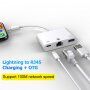 NK-107 3w1 Adapter OTG ze złączem lightning na ethernet + USB + lightning do iPhone / iPad - biały
