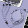 3w1 kabel zwijany do transmisji danych i ładowania USB-A / USB-C / Lightning / micro USB do iPhone / iPad / iPod / AirPods - 1 m - fioletowy