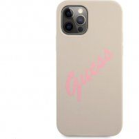 Guess Vintage Script etui silikonowe do iPhone 12 Pro Max - beżowe