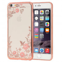Eleganckie etui z błyszczącymi kamyczkami dla Apple iPhone 6S Plus / 6 Plus - różowo-złote z kwiatami